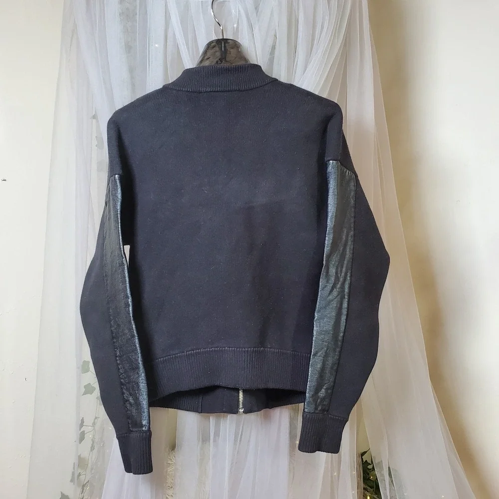 Michael Kors Retro Y2K Knit Full Zip Jacket Faux Leather Sleeve Classic Size S‎